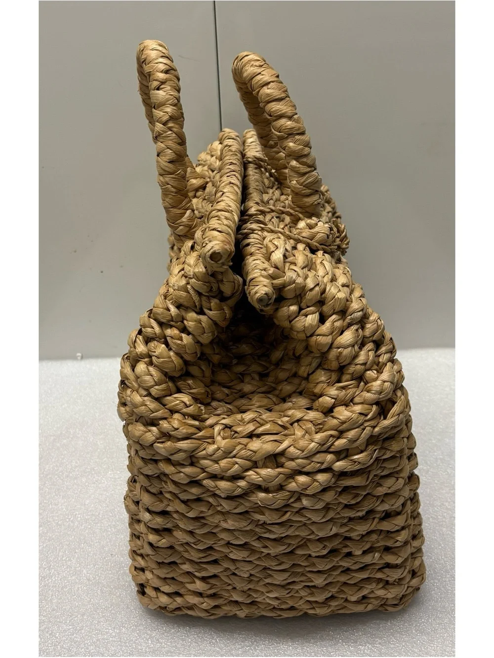 Vintage French Handwoven Straw Satchel Shopping Tote in Natural